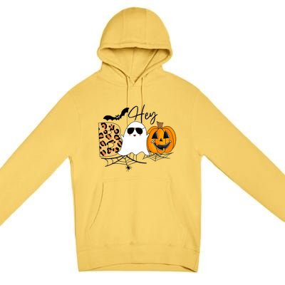 Cute Ghost Halloween Pumpkin Face Hey Boo Trendy Halloween Premium Pullover Hoodie