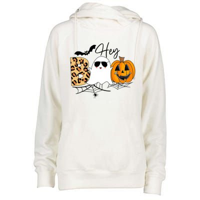 Cute Ghost Halloween Pumpkin Face Hey Boo Trendy Halloween Womens Funnel Neck Pullover Hood