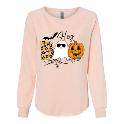 Cute Ghost Halloween Pumpkin Face Hey Boo Trendy Halloween Womens California Wash Sweatshirt