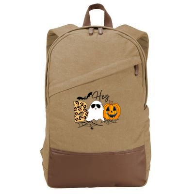 Cute Ghost Halloween Pumpkin Face Hey Boo Trendy Halloween Cotton Canvas Backpack