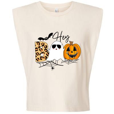 Cute Ghost Halloween Pumpkin Face Hey Boo Trendy Halloween Garment-Dyed Women's Muscle Tee