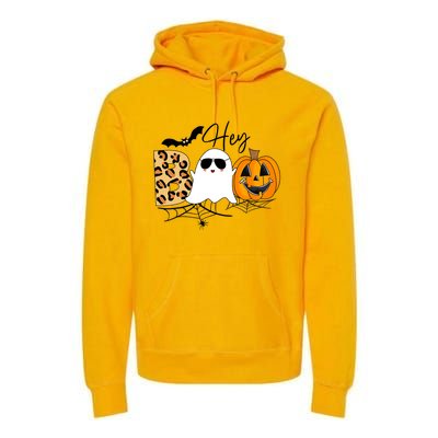 Cute Ghost Halloween Pumpkin Face Hey Boo Trendy Halloween Premium Hoodie