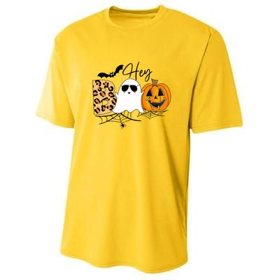 Cute Ghost Halloween Pumpkin Face Hey Boo Trendy Halloween Youth Performance Sprint T-Shirt