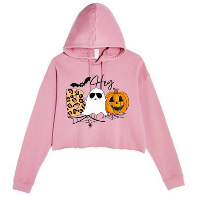 Cute Ghost Halloween Pumpkin Face Hey Boo Trendy Halloween Crop Fleece Hoodie