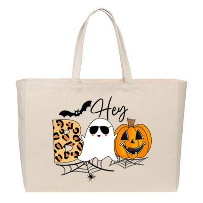 Cute Ghost Halloween Pumpkin Face Hey Boo Trendy Halloween Cotton Canvas Jumbo Tote