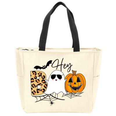 Cute Ghost Halloween Pumpkin Face Hey Boo Trendy Halloween Zip Tote Bag