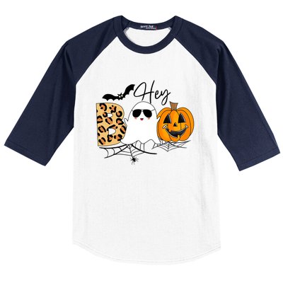 Cute Ghost Halloween Pumpkin Face Hey Boo Trendy Halloween Baseball Sleeve Shirt