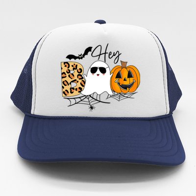 Cute Ghost Halloween Pumpkin Face Hey Boo Trendy Halloween Trucker Hat