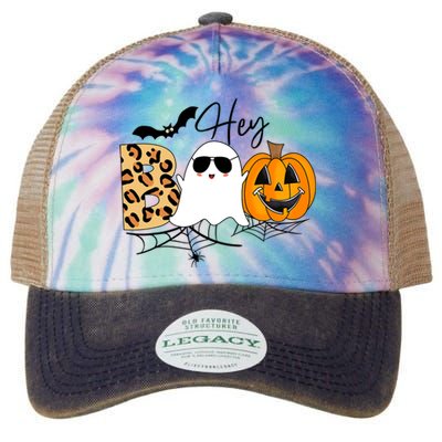 Cute Ghost Halloween Pumpkin Face Hey Boo Trendy Halloween Legacy Tie Dye Trucker Hat