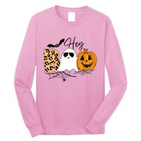 Cute Ghost Halloween Pumpkin Face Hey Boo Trendy Halloween Long Sleeve Shirt