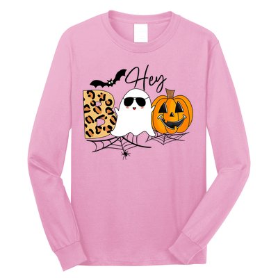 Cute Ghost Halloween Pumpkin Face Hey Boo Trendy Halloween Long Sleeve Shirt