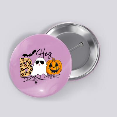 Cute Ghost Halloween Pumpkin Face Hey Boo Trendy Halloween Button