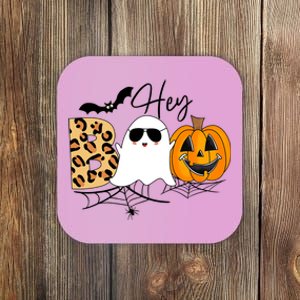 Cute Ghost Halloween Pumpkin Face Hey Boo Trendy Halloween Coaster