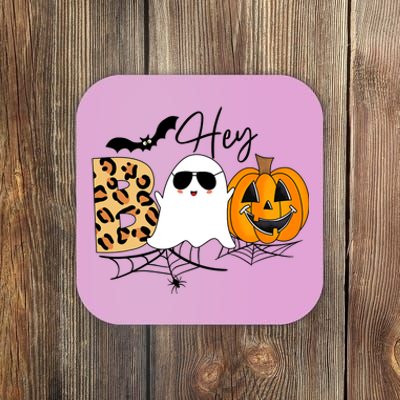 Cute Ghost Halloween Pumpkin Face Hey Boo Trendy Halloween Coaster