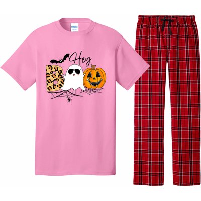 Cute Ghost Halloween Pumpkin Face Hey Boo Trendy Halloween Pajama Set