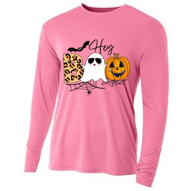 Cute Ghost Halloween Pumpkin Face Hey Boo Trendy Halloween Cooling Performance Long Sleeve Crew