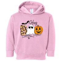 Cute Ghost Halloween Pumpkin Face Hey Boo Trendy Halloween Toddler Hoodie