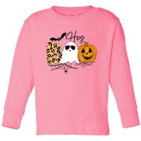 Cute Ghost Halloween Pumpkin Face Hey Boo Trendy Halloween Toddler Long Sleeve Shirt