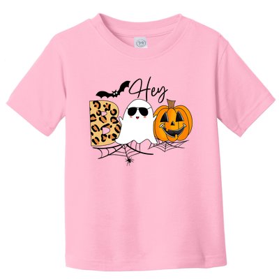 Cute Ghost Halloween Pumpkin Face Hey Boo Trendy Halloween Toddler T-Shirt