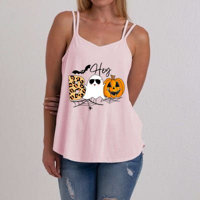 Cute Ghost Halloween Pumpkin Face Hey Boo Trendy Halloween Women's Strappy Tank