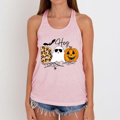 Cute Ghost Halloween Pumpkin Face Hey Boo Trendy Halloween Women's Knotted Racerback Tank