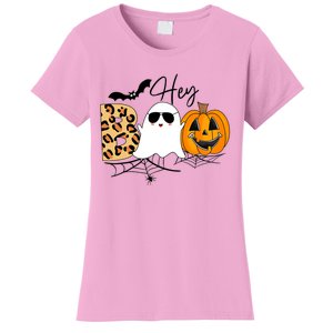 Cute Ghost Halloween Pumpkin Face Hey Boo Trendy Halloween Women's T-Shirt