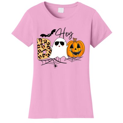 Cute Ghost Halloween Pumpkin Face Hey Boo Trendy Halloween Women's T-Shirt