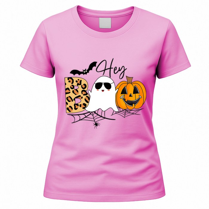 Cute Ghost Halloween Pumpkin Face Hey Boo Trendy Halloween Women's T-Shirt