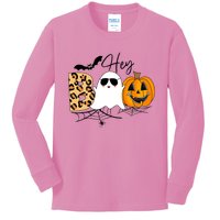 Cute Ghost Halloween Pumpkin Face Hey Boo Trendy Halloween Kids Long Sleeve Shirt