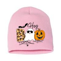 Cute Ghost Halloween Pumpkin Face Hey Boo Trendy Halloween Short Acrylic Beanie