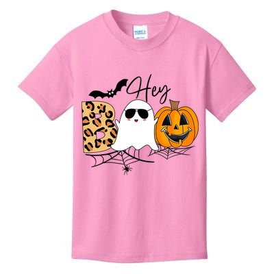 Cute Ghost Halloween Pumpkin Face Hey Boo Trendy Halloween Kids T-Shirt