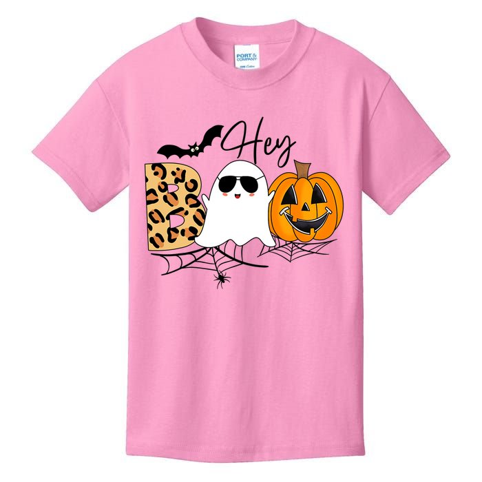 Cute Ghost Halloween Pumpkin Face Hey Boo Trendy Halloween Kids T-Shirt