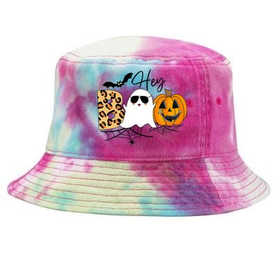 Cute Ghost Halloween Pumpkin Face Hey Boo Trendy Halloween Tie-Dyed Bucket Hat