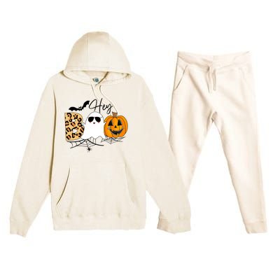 Cute Ghost Halloween Pumpkin Face Hey Boo Trendy Halloween Premium Hooded Sweatsuit Set