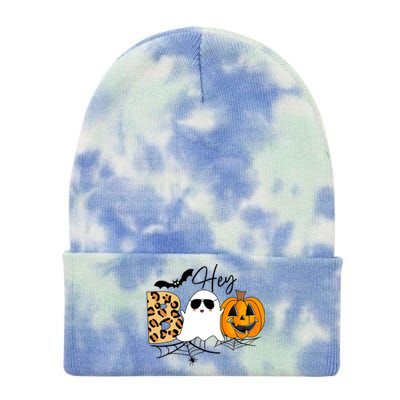 Cute Ghost Halloween Pumpkin Face Hey Boo Trendy Halloween Tie Dye 12in Knit Beanie