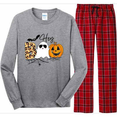 Cute Ghost Halloween Pumpkin Face Hey Boo Trendy Halloween Long Sleeve Pajama Set