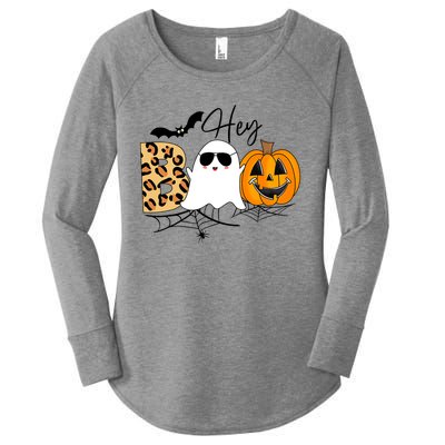 Cute Ghost Halloween Pumpkin Face Hey Boo Trendy Halloween Women's Perfect Tri Tunic Long Sleeve Shirt