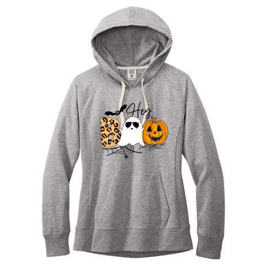 Cute Ghost Halloween Pumpkin Face Hey Boo Trendy Halloween Women's Fleece Hoodie