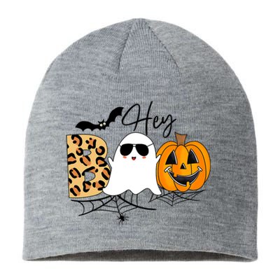 Cute Ghost Halloween Pumpkin Face Hey Boo Trendy Halloween Sustainable Beanie