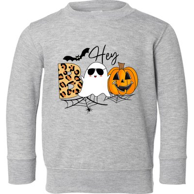 Cute Ghost Halloween Pumpkin Face Hey Boo Trendy Halloween Toddler Sweatshirt