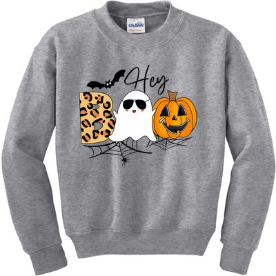 Cute Ghost Halloween Pumpkin Face Hey Boo Trendy Halloween Kids Sweatshirt