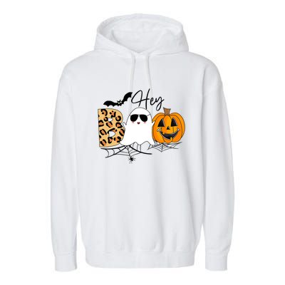 Cute Ghost Halloween Pumpkin Face Hey Boo Trendy Halloween Garment-Dyed Fleece Hoodie