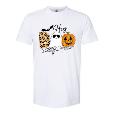 Cute Ghost Halloween Pumpkin Face Hey Boo Trendy Halloween Softstyle CVC T-Shirt