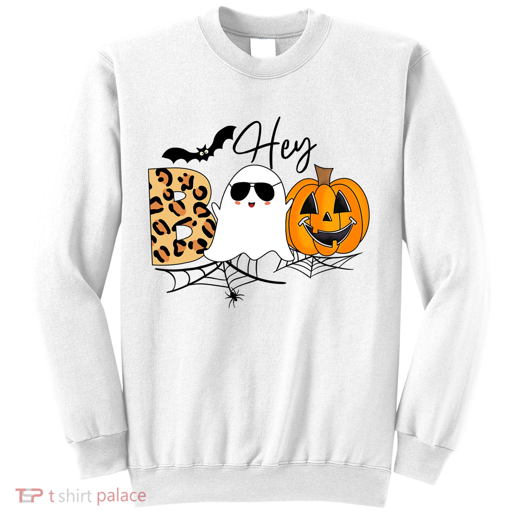 Cute Ghost Halloween Pumpkin Face Hey Boo Trendy Halloween Sweatshirt