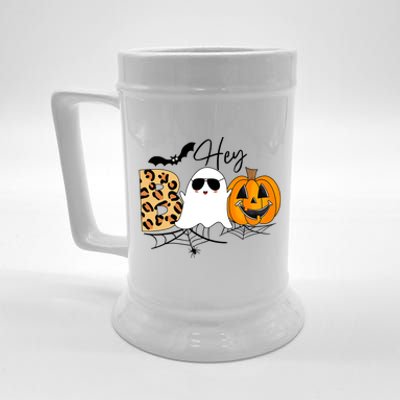 Cute Ghost Halloween Pumpkin Face Hey Boo Trendy Halloween Beer Stein