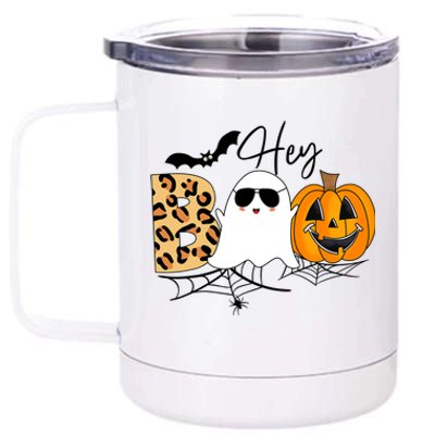 Cute Ghost Halloween Pumpkin Face Hey Boo Trendy Halloween 12 oz Stainless Steel Tumbler Cup