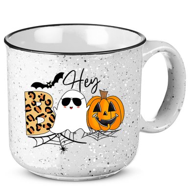 Cute Ghost Halloween Pumpkin Face Hey Boo Trendy Halloween 15oz Campfire Ceramic Mug