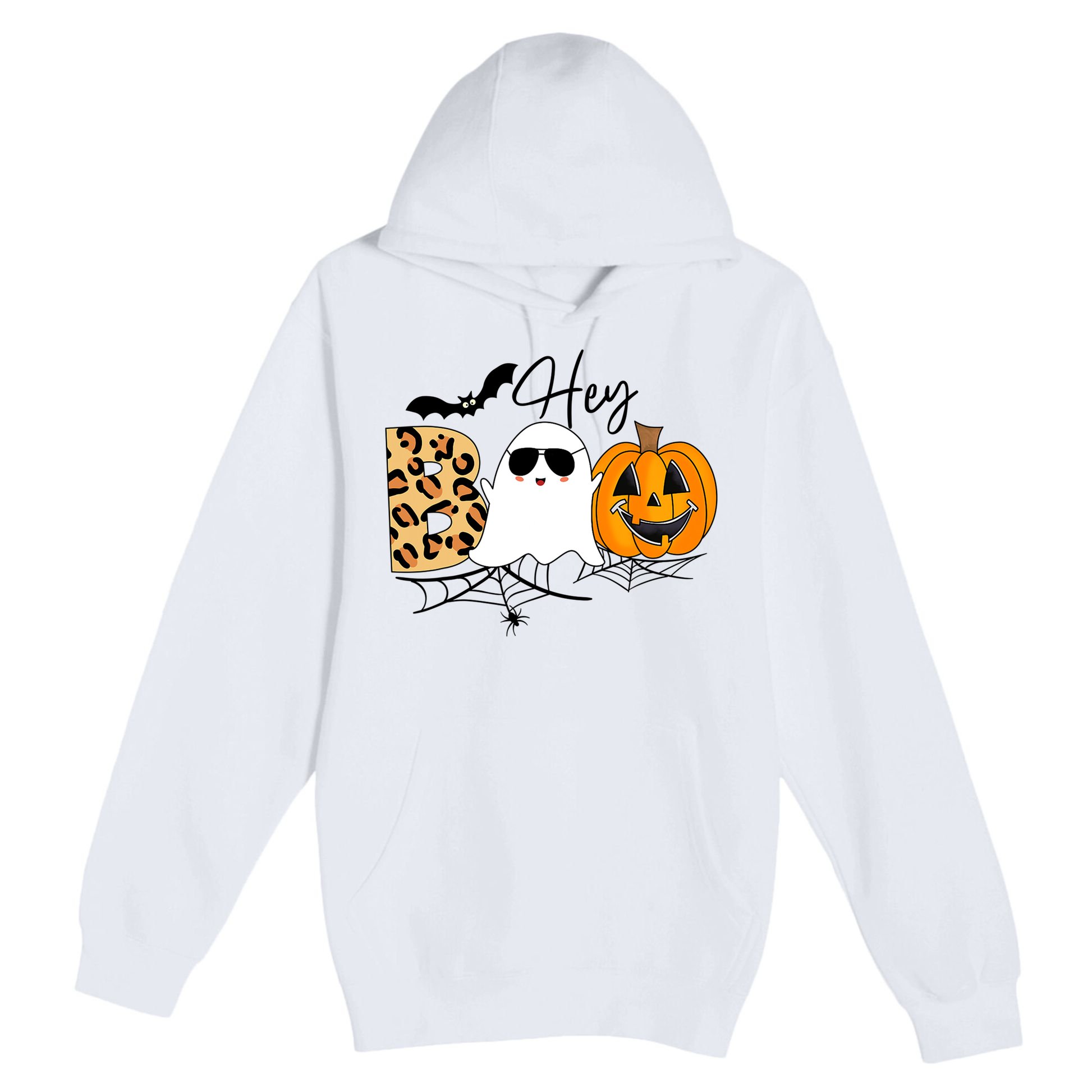 Cute Ghost Halloween Pumpkin Face Hey Boo Trendy Halloween Premium Pullover Hoodie