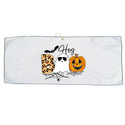 Cute Ghost Halloween Pumpkin Face Hey Boo Trendy Halloween Large Microfiber Waffle Golf Towel