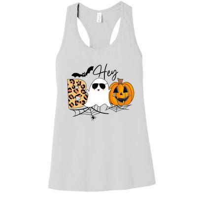 Cute Ghost Halloween Pumpkin Face Hey Boo Trendy Halloween Women's Racerback Tank